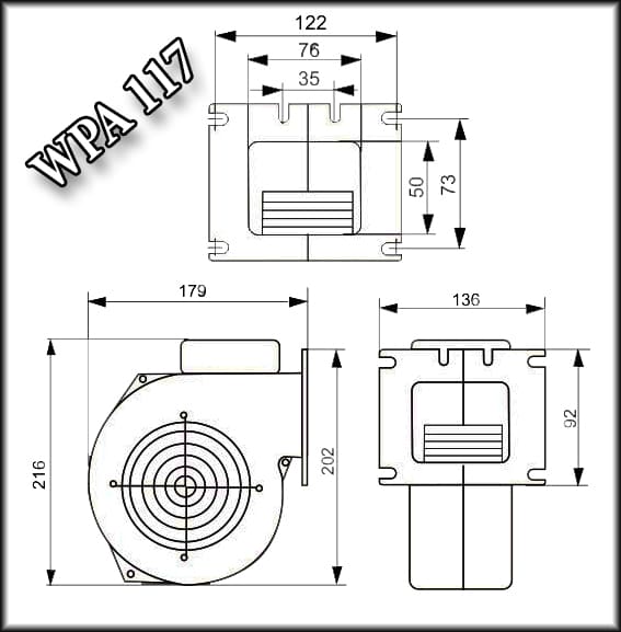 Розміри вентилятора WPA 117